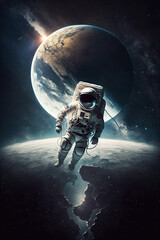 Fototapeta na wymiar ai generated illustration an astronaut is floating in outer space with planets