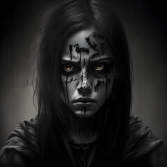 Discover captivating 'Horror Girl Depression With Smile' emotion on Adobe Stock. Embrace the darkness with this powerful photo