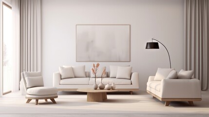 Obraz na płótnie Canvas White living room in modern style.Sofa,armchair and table.Minimal concept.3d rendering