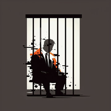 ai generated illustration depressed business man stand inside a cage