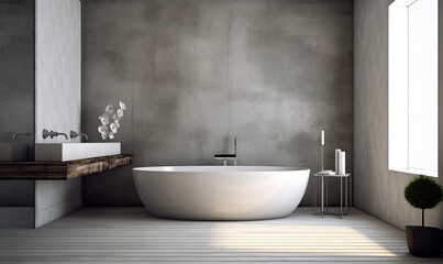 Naklejka na ściany i meble Contemporary Interior Design Background, Minimal Bathroom, generative AI