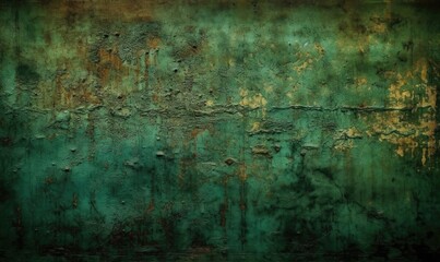 Dark green wall texture for designer background, Artistic plaster, Rough lighted surface, generative AI