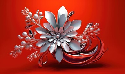 Floral bouquet on a red background, Graphic element for design, generative AI