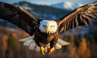 The bald eagle while flying in the sky, generative AI
