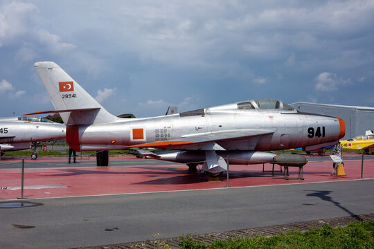 Istanbul, Yesilkoy - Turkey - 04.20.2023: North American F-86 Sabre Jet Plane, Transonic jet Fighter and Hunter.