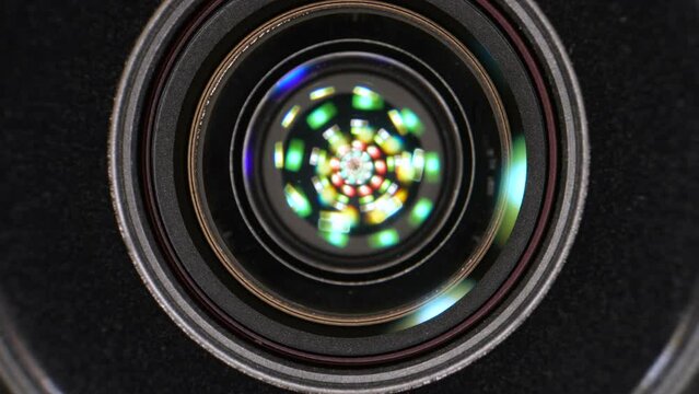 Objective lenses close-up. Dolly shot