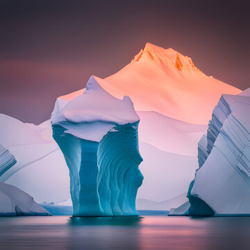 Iceberg and sunrise - sunset - Iceberg nel mare con riflessi del sole, tramonto, alba