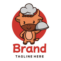 Cute Cow Chef Mascot Food Logo Design