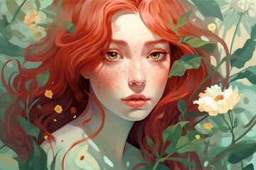 colourful woman portrait girl pastel tender beauty flower trend floral face. Generative AI.