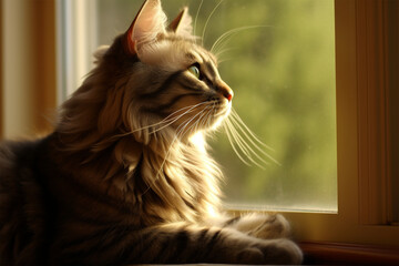 cute cat, sitting on the window, looking out