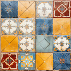 Colored Portuguese cement tiles. Generative IA.