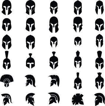 Spartan helmet icon symbol. Trojan sign silhouettes
