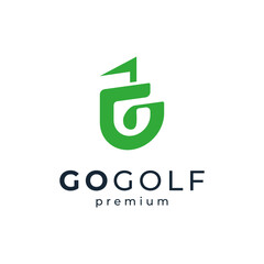 letter G with golf stick and flag for golf logo design