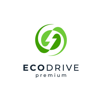 thunder and leaf for electric vehicle logo design