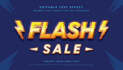 Premium Vector, Editable 3D yellow flash sale text effect. Fancy colorful yellow orange font style