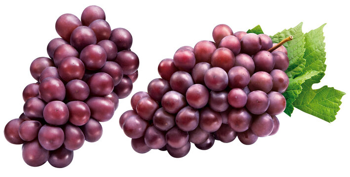 cacho de uva sem folha e cacho de uva com folha isolado em fundo transparente