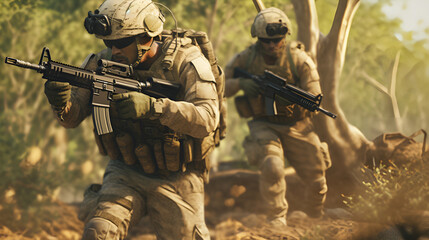 Special forces in Action. Search Operation  gun, war, camouflage, AI Generative
