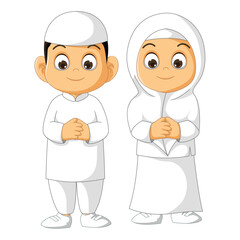 couple of kids muslim cartoon posing