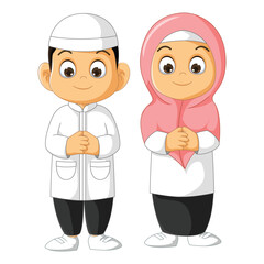 couple of kids muslim cartoon posing