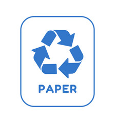 Vector paper recycling symbol color. Blue recycle symbol on white background.