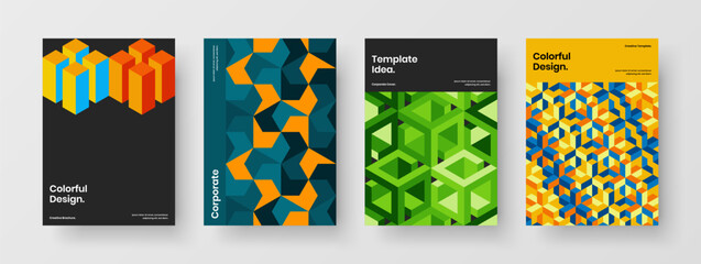 Fototapeta premium Clean geometric shapes handbill concept set. Fresh journal cover A4 vector design illustration collection.