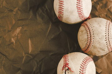 Grit and grunge background for baseball sport with wrinkled brown texture.