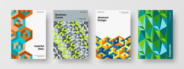 Abstract mosaic tiles magazine cover concept set. Minimalistic banner A4 design vector illustration composition.