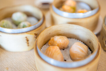 Traditional chinese steamed dim sum in basket