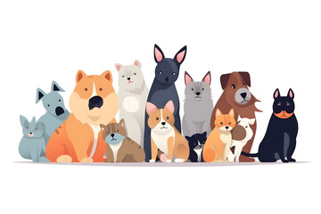  Flat vector illustration group of cute pets on white background banner design 