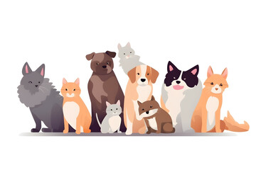 Flat vector illustration group of cute pets on white background banner design 