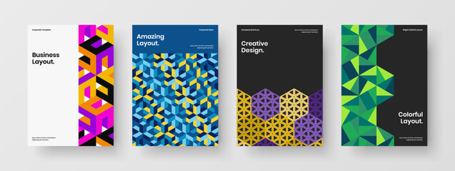 Creative geometric shapes flyer illustration collection. Vivid magazine cover vector design layout composition.