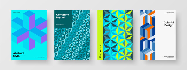 Colorful company identity A4 design vector concept composition. Multicolored geometric pattern annual report illustration bundle.