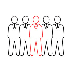 group of thin line people like leadership or teamwork. contour flat simple trend modern meeting logotype graphic art design isolated on white. concept of silhouette of businessman for company sign