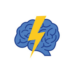 lightning with brain like brainstorm icon. concept of good idea or quick and correct solution. simple flat style modern creativity vision logotype graphic art design isolated on white background