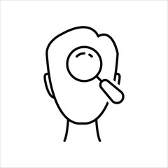 thin line loupe with head like insight icon. concept of inside scrutiny of human subconscious. outline simple neuroscience logotype graphic stroke art pictogram design web element isolated on white