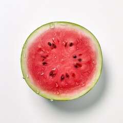 Top view of a half of a watermelon lying on a white background