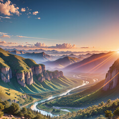 panorama of the mountains at sunset