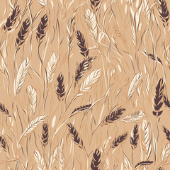 seamless wallpaper pattern with ears of wheat. grain crop. oats. rye. barley. hay. background. yellow. autumn.