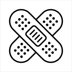 Adhesive plaster line and glyph icon, emergency and medicine colors editable, on white background.