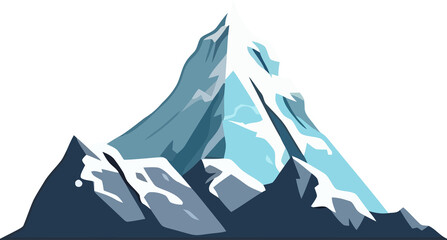 mountain hill flat illustration, snowy and cliff peak