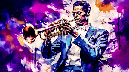 Obraz na płótnie Canvas Independent Jazz Musicians Playing Solo Instruments Abstract Illustration and Painting Digital Art Generative AI KI Wallpaper Background Backdrop 