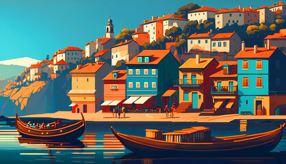 Fototapeta na wymiar Illustration of beautiful view of the city of Porto, Portugal