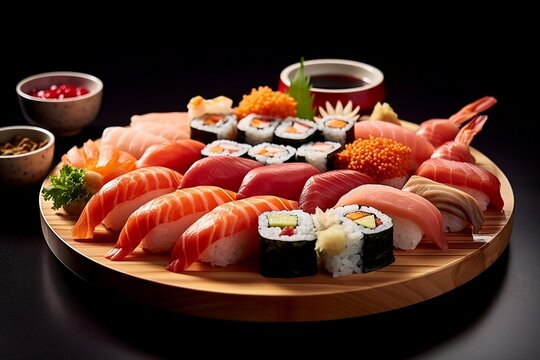A Taste of Japan, sushi board, nigiri, shashimi, maki. 