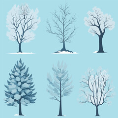 Minimal style tree painting hand drawn. Winter tree watercolor vector illustration. Set of graphics trees elements drawing for architecture and landscape design.	