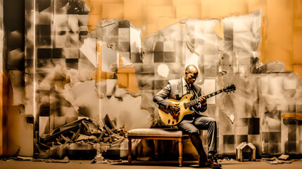 Independent Jazz Musicians Playing Solo Instruments Abstract Illustration and Painting Digital Art Generative AI KI Wallpaper Background Backdrop 