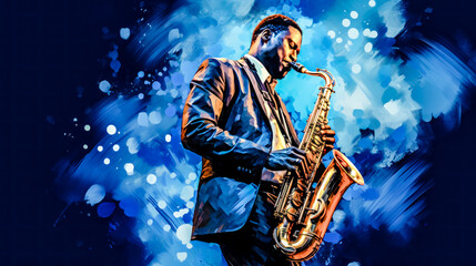 Obraz na płótnie Canvas Independent Jazz Musicians Playing Solo Instruments Abstract Illustration and Painting Digital Art Generative AI KI Wallpaper Background Backdrop 