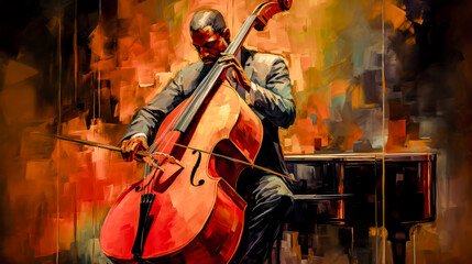 Independent Jazz Musicians Playing Solo Instruments Abstract Illustration and Painting Digital Art Generative AI KI Wallpaper Background Backdrop 