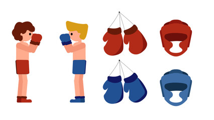 boxeadores peleando con guantes y cascos vector