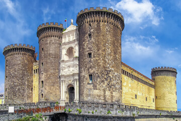 Fototapeta na wymiar Castel Nuovo or Maschio Angioino, is a main architectural landmark of the Naples city. Italy