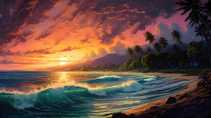 Fototapeta na wymiar Illustration of a beautiful view of Hawaii, USA
